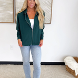 Casual Zip Up Relaxed Jacket-Green