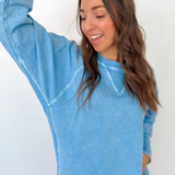 Lightweight Acid Wash Pullover-Blue