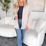 Brielle Snap Button Solid Oatmeal Shacket