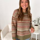 Multicolored Striped Green Textured Sweater