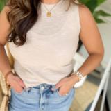 Light Beige Round Neck Sleeveless Knit Tank