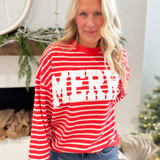 Merry Red/White Striped Waffle Knit Crewneck
