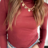 Burgandy Mock Neck Sheer Top