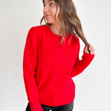 Red Soft Knit Puff Long Sleeve Sweater