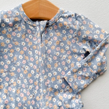 Floral Blue Ruffle 2 Way Zip Footie