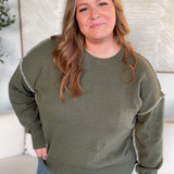 Avery White Stitching Green Sweater-Curvy