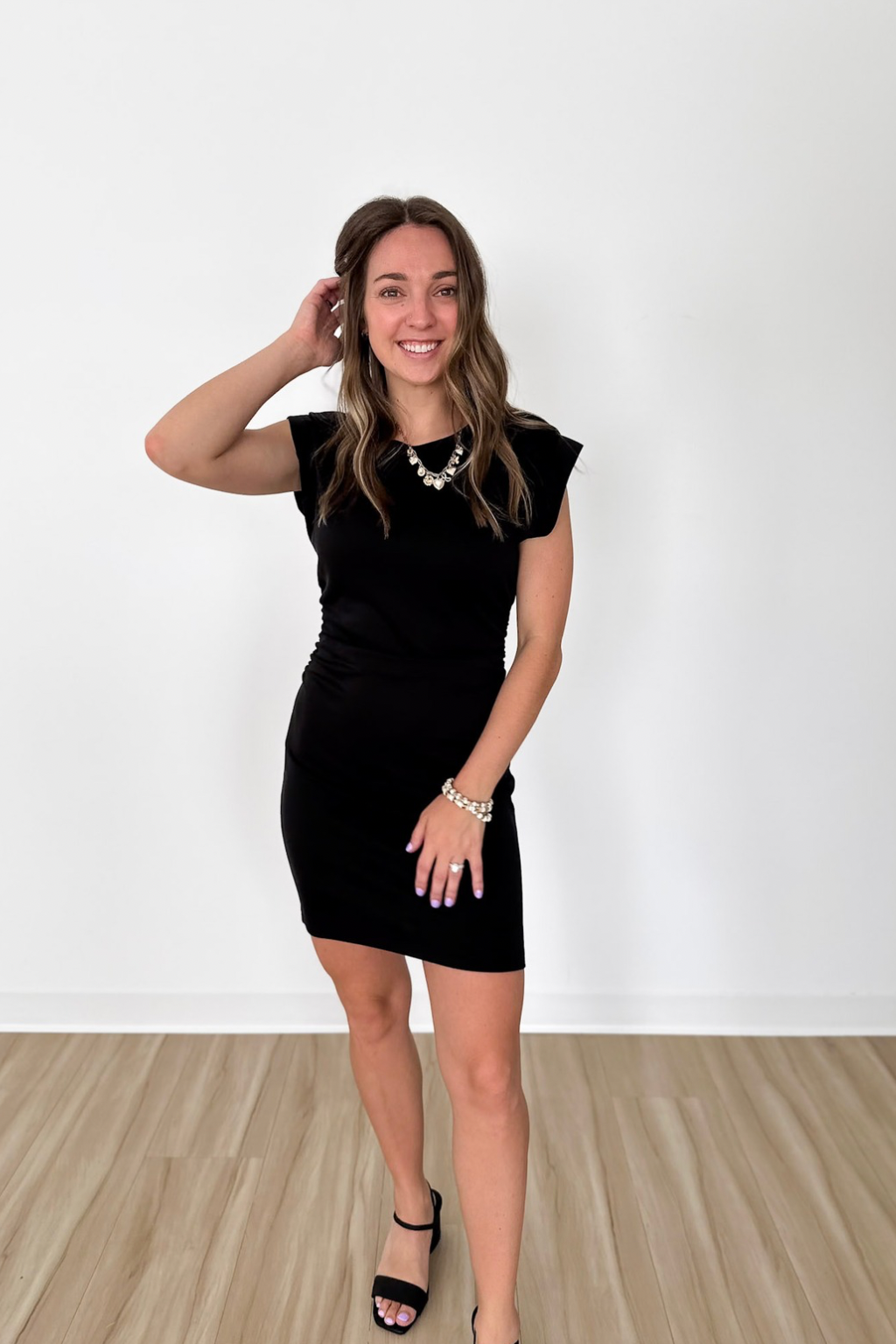 Cinched Waist Sleeveless Mini Dress-Black