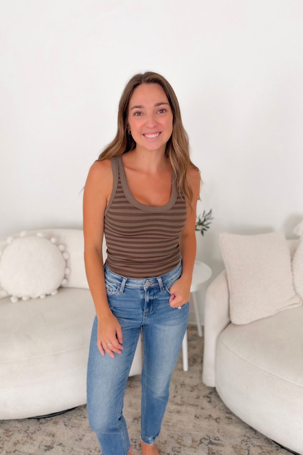 Nikibiki Striped Ribbed Tank Top - Earth Olive