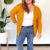 Brianna Mustard Cable Knit Cardigan-Curvy