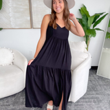 Makenna Tiered Black Maxi Dress