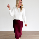 Burgundy Satin Mini Skirt with Lace
