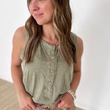 Olive Sleeveless Top with Buttons