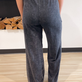 Washed Black Denim Elastic Waist Pants