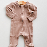Organic Cotton Ribbed Footie - Pale Pink
