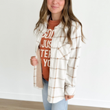 Beige & Tan Plaid Button Up Top