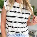 Ivory Knit Black Stripe Sleeveless Top