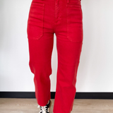 Hailey Wide Leg Just Black Denim Red Jeans