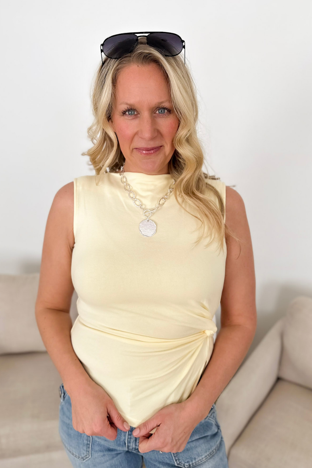 Butter Yellow Side Knot Sleeveless Top