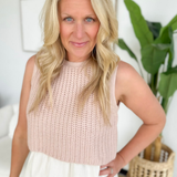 Peach Chunky Sleeveless Sweater Ivory Midi Dress