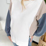 White/Taupe/Blue Color Block Pullover