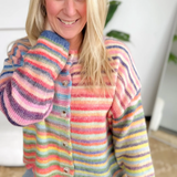 Rainbow Striped Button Knit Cardigan