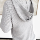 Grey Waffle Knit 1/2 Button Hooded Pullover