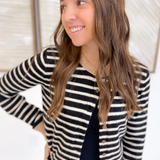 Striped Button Cardigan with Contrast Trim