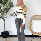 Striped Knit Sweater with Ruffle Sleeve Detail