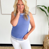 Indigo White Trim Knit Sleeveless Top