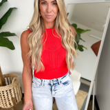 Red Mixed Knit Detail Sleeveless Top