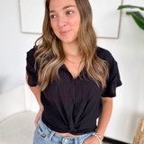 Black Front Twist Crop Top