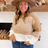 Color Block Striped Taupe Knit Sweater