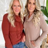 Ribbed Cowl Neck Long Sleeve Top (2 Colors)