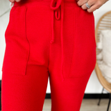 Molly Elastic Waist Knit Pants-Red