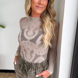 Long Sleeve Floral Mesh Mock Neck Top (3 Colors)