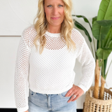 White Open Knit Long Sleeve Top