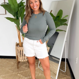 Fitted Ribbed Long Sleeve Top-Green