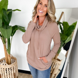 Ribbed Cowl Neck Long Sleeve Top (2 Colors)