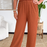 Rust Elastic Waist Ruffle Pants