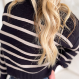 Joanna Mock Neck Ribbed Striped Sweater