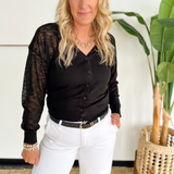 Lightweight V-Neck Button Cardigan-Black