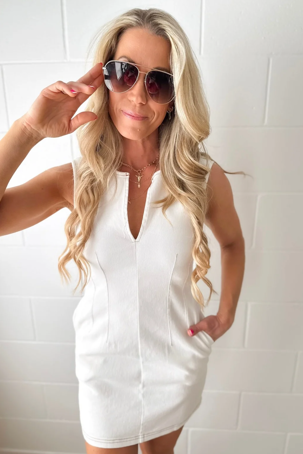 White Denim Fitted Mini Dress