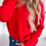 Joyce Red V-Neck Long Sleeve Sweater