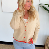Taupe Contrast Trim Knit Button Cardigan