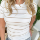 Ivory/Sand Striped Knit Short Sleeve Top