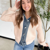 Denim Contrast Ribbed Cardigan