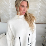 Ivory Knit Sweater with Black Edge Stitching