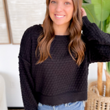 Black Textured Knit Boxy Sweater