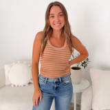 Nikibiki Striped Ribbed Tank Top - Milk Tea