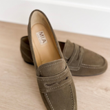 Olive Suede Slip On Clog Mule